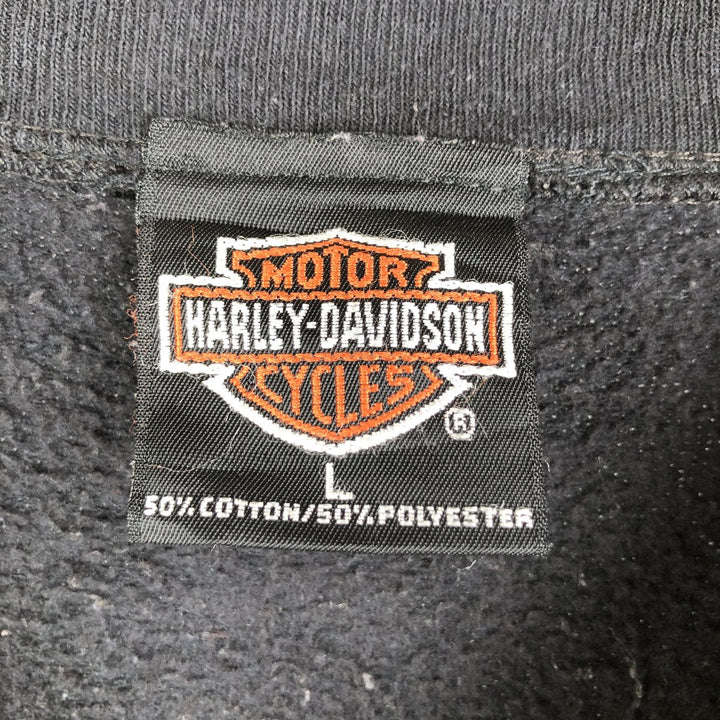 2000'S Harley-Davidson Eagle Print Two-Tone Advertising Henley Sweatshirt, Made in USA, Men's Size L cotton black type Vintage Second Hand