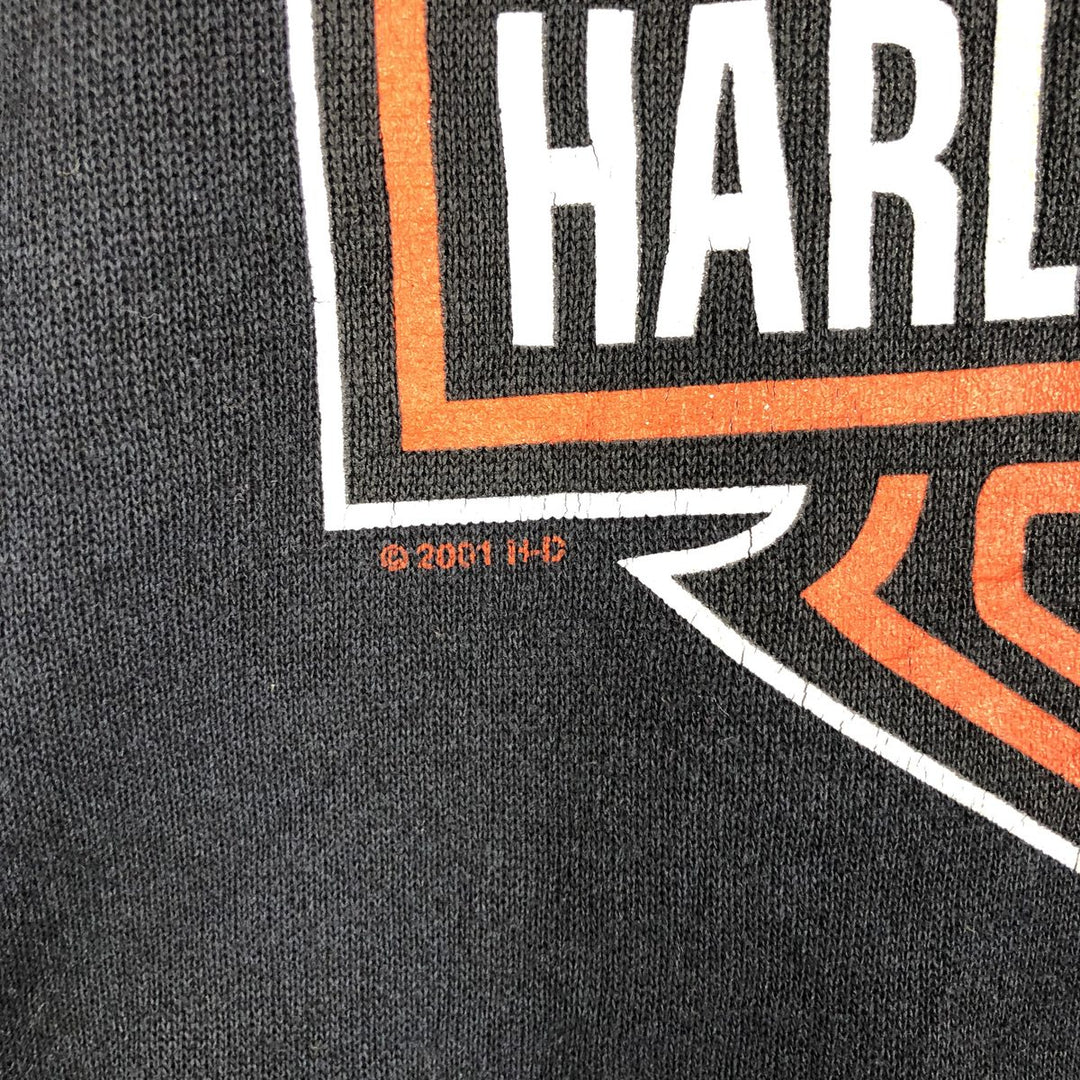 2000'S Harley-Davidson Eagle Print Two-Tone Advertising Henley Sweatshirt, Made in USA, Men's Size L cotton black type Vintage Second Hand