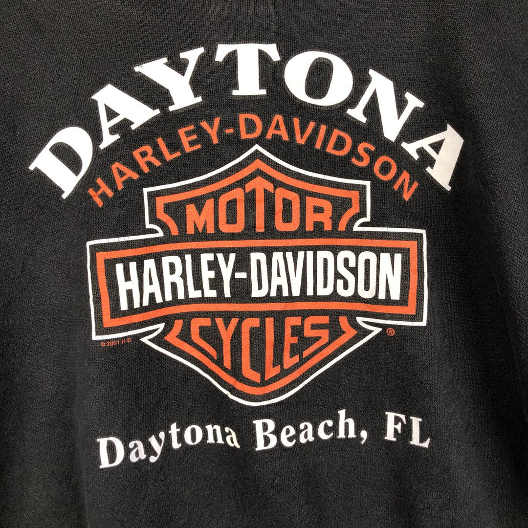 2000'S Harley-Davidson Eagle Print Two-Tone Advertising Henley Sweatshirt, Made in USA, Men's Size L cotton black type Vintage Second Hand