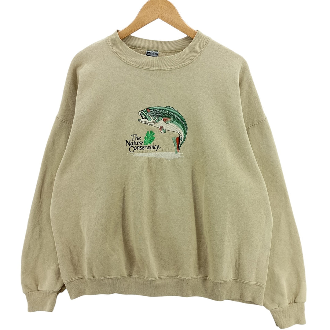 Vintage fish print animal sweatshirt, size L, men's unclear Khaki type Vintage Second Hand