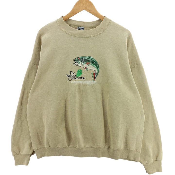 Vintage fish print animal sweatshirt, size L, men's unclear Khaki type Vintage Second Hand