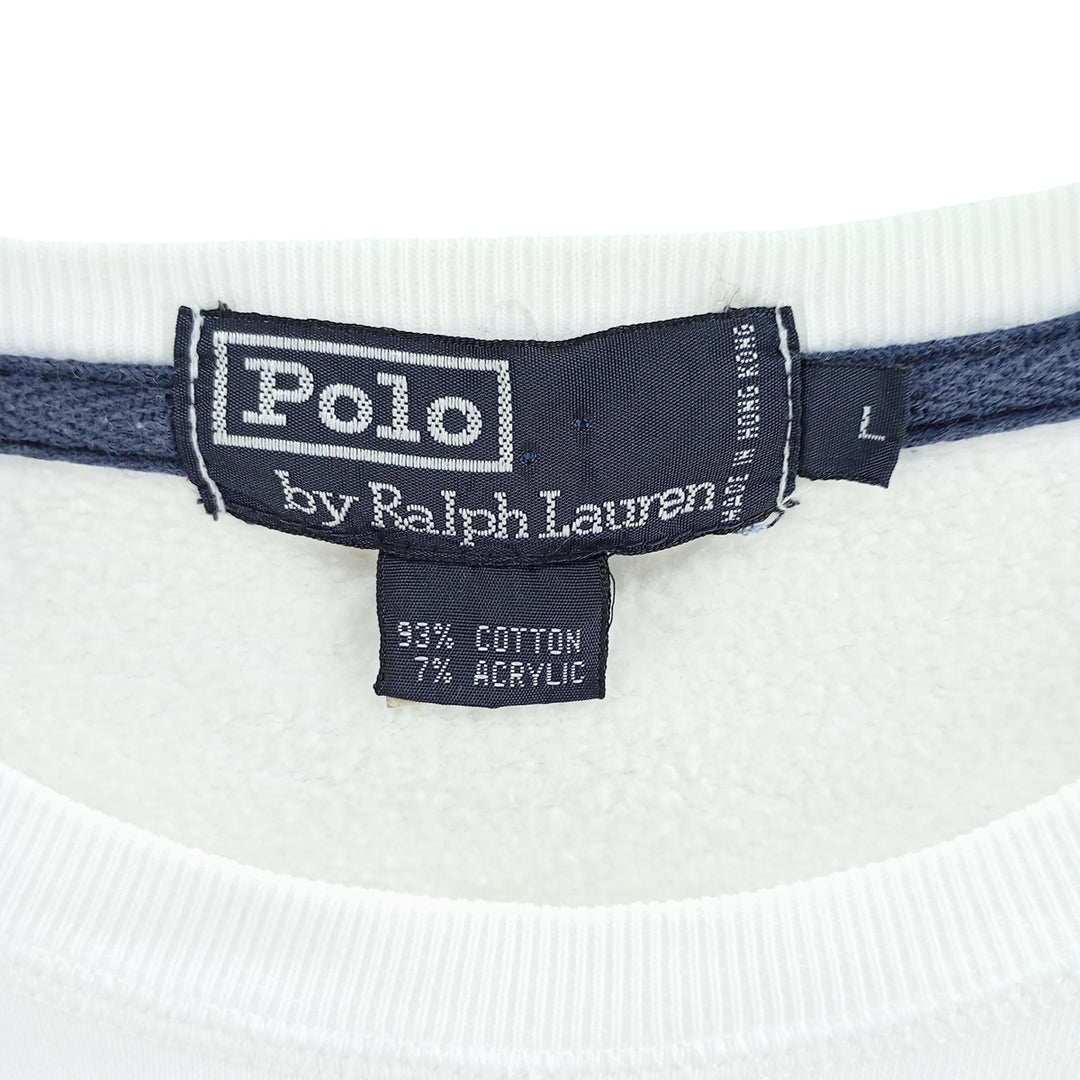 Ralph Lauren POLO by Ralph Lauren One Point Logo Sweatshirt Trainer Men's L size cotton white type Vintage Second Hand