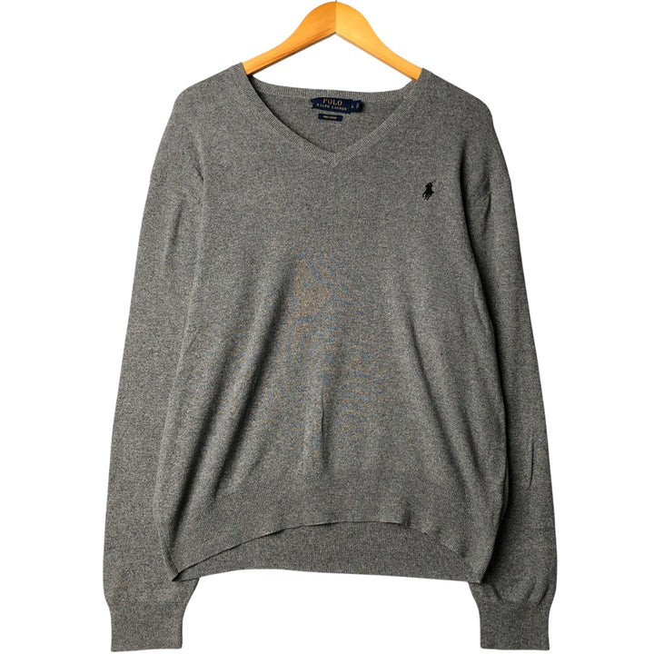 Vintage Ralph Lauren V-neck Pima cotton knit sweater, size L, men's size L Pima Cotton gray type Vintage Second Hand