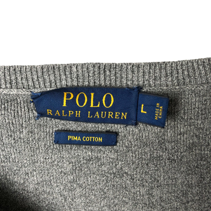 Vintage Ralph Lauren V-neck Pima cotton knit sweater, size L, men's size L Pima Cotton gray type Vintage Second Hand