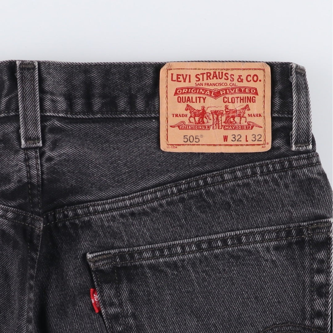 00'S Levi's 505 REGULAR FIT black denim tapered denim pants for men, size w32 cotton black type Vintage Second Hand