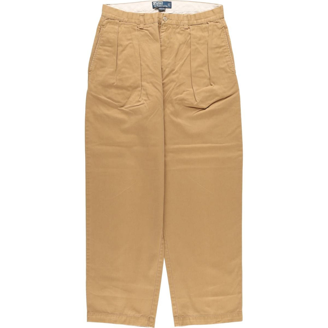 Ralph Lauren POLO by Ralph Lauren ANDREW PANT, two-pleat chino pants, men's, W32 equivalent cotton beige type brown Vintage Second Hand