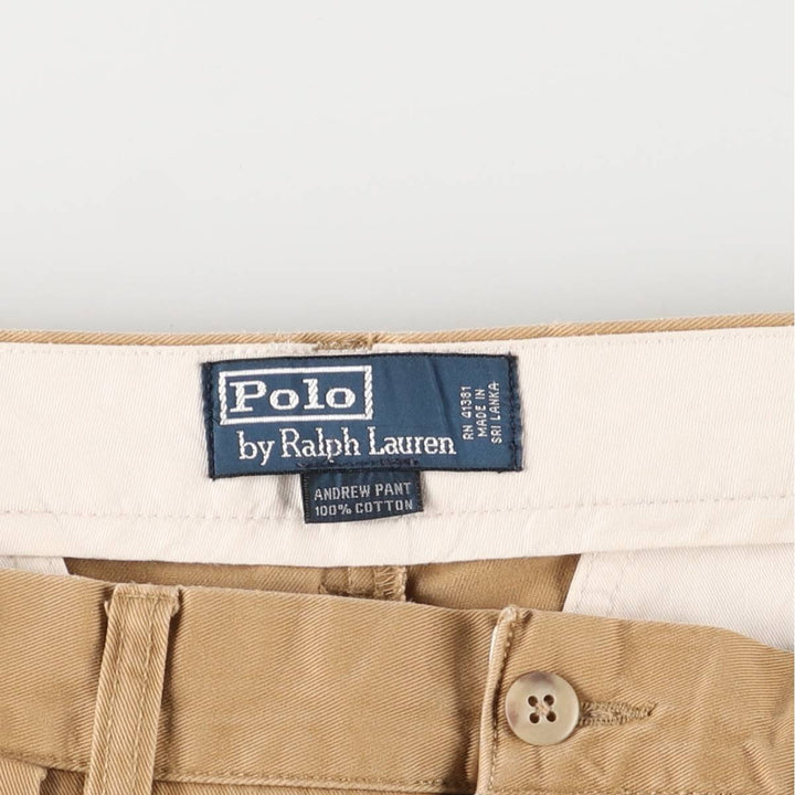 Ralph Lauren POLO by Ralph Lauren ANDREW PANT, two-pleat chino pants, men's, W32 equivalent cotton beige type brown Vintage Second Hand