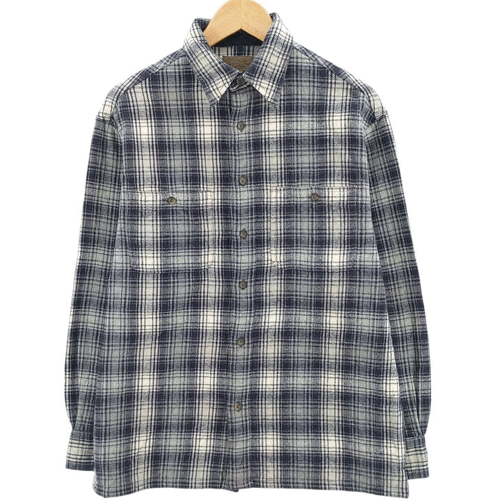 Vintage 90s-00'S St. John's Bay long-sleeved heavy flannel check box shirt, men's size small cotton navy blue type Vintage Second Hand