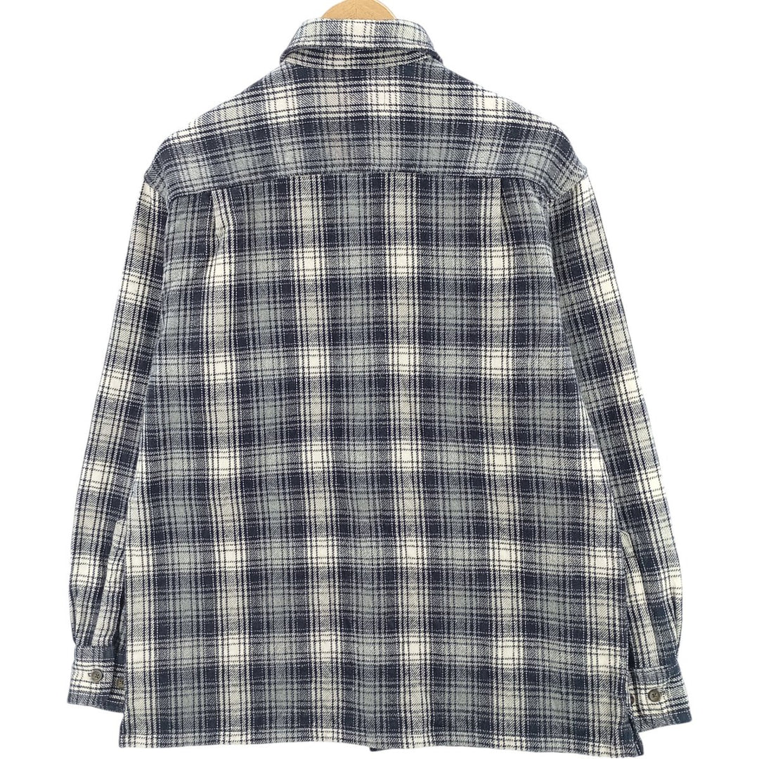 Vintage 90s-00'S St. John's Bay long-sleeved heavy flannel check box shirt, men's size small cotton navy blue type Vintage Second Hand