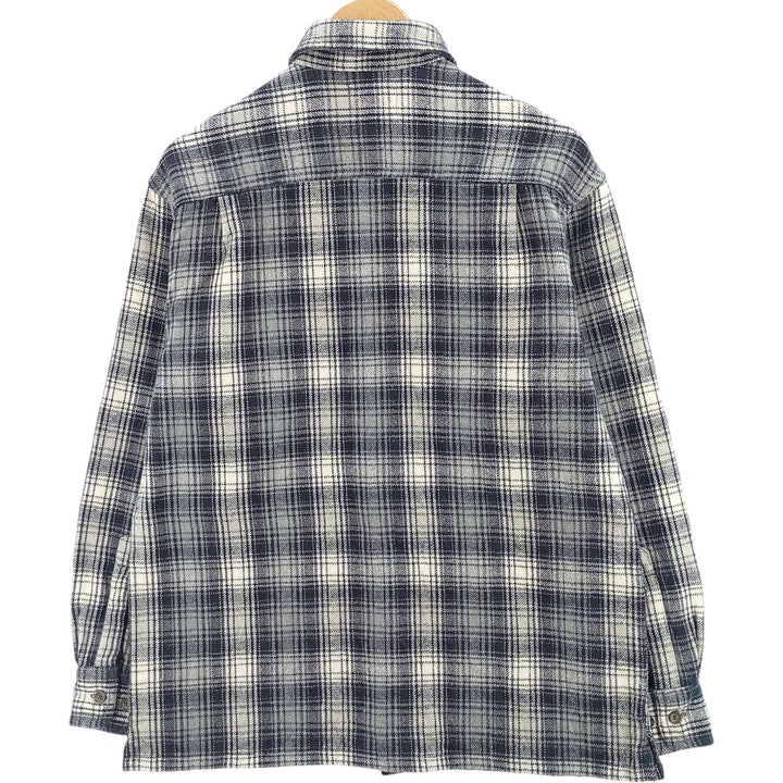 Vintage 90s-00'S St. John's Bay long-sleeved heavy flannel check box shirt, men's size small cotton navy blue type Vintage Second Hand