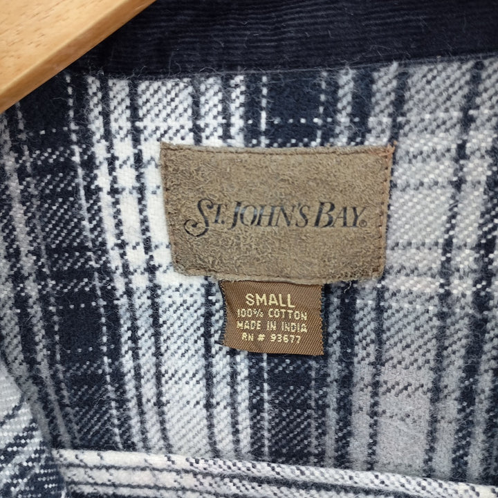Vintage 90s-00'S St. John's Bay long-sleeved heavy flannel check box shirt, men's size small cotton navy blue type Vintage Second Hand