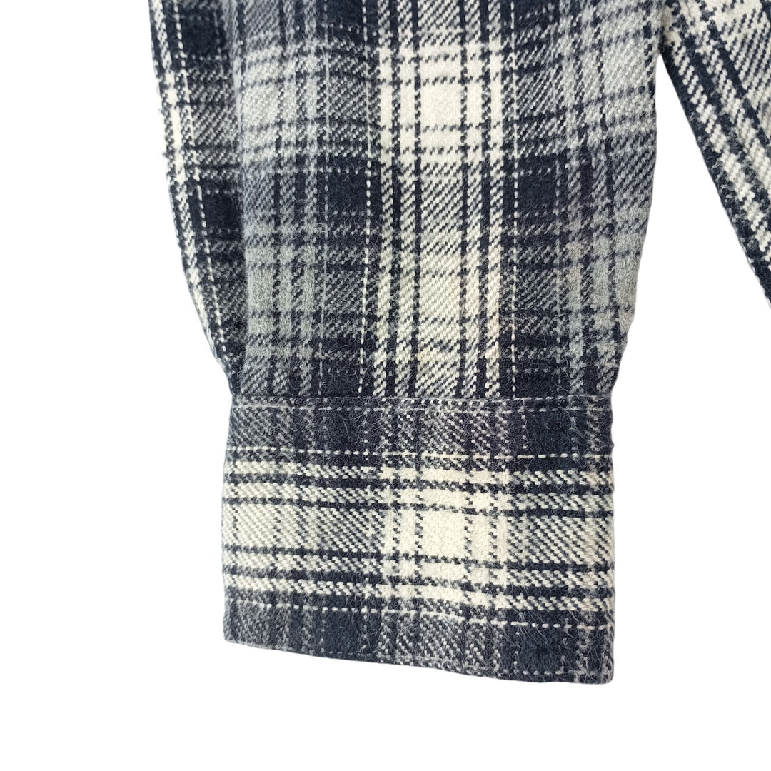 Vintage 90s-00'S St. John's Bay long-sleeved heavy flannel check box shirt, men's size small cotton navy blue type Vintage Second Hand