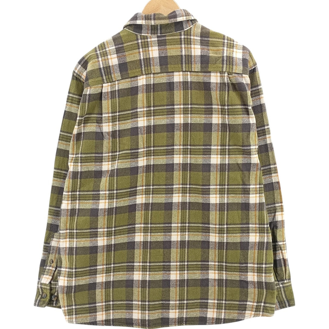 SCHMIDT Long Sleeve Heavy Flannel Check Shirt, Men's XL cotton Khaki type Vintage Second Hand