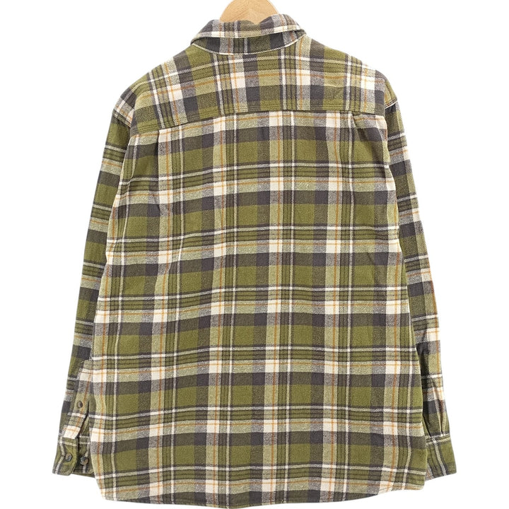 SCHMIDT Long Sleeve Heavy Flannel Check Shirt, Men's XL cotton Khaki type Vintage Second Hand