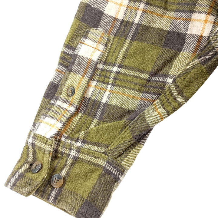 SCHMIDT Long Sleeve Heavy Flannel Check Shirt, Men's XL cotton Khaki type Vintage Second Hand