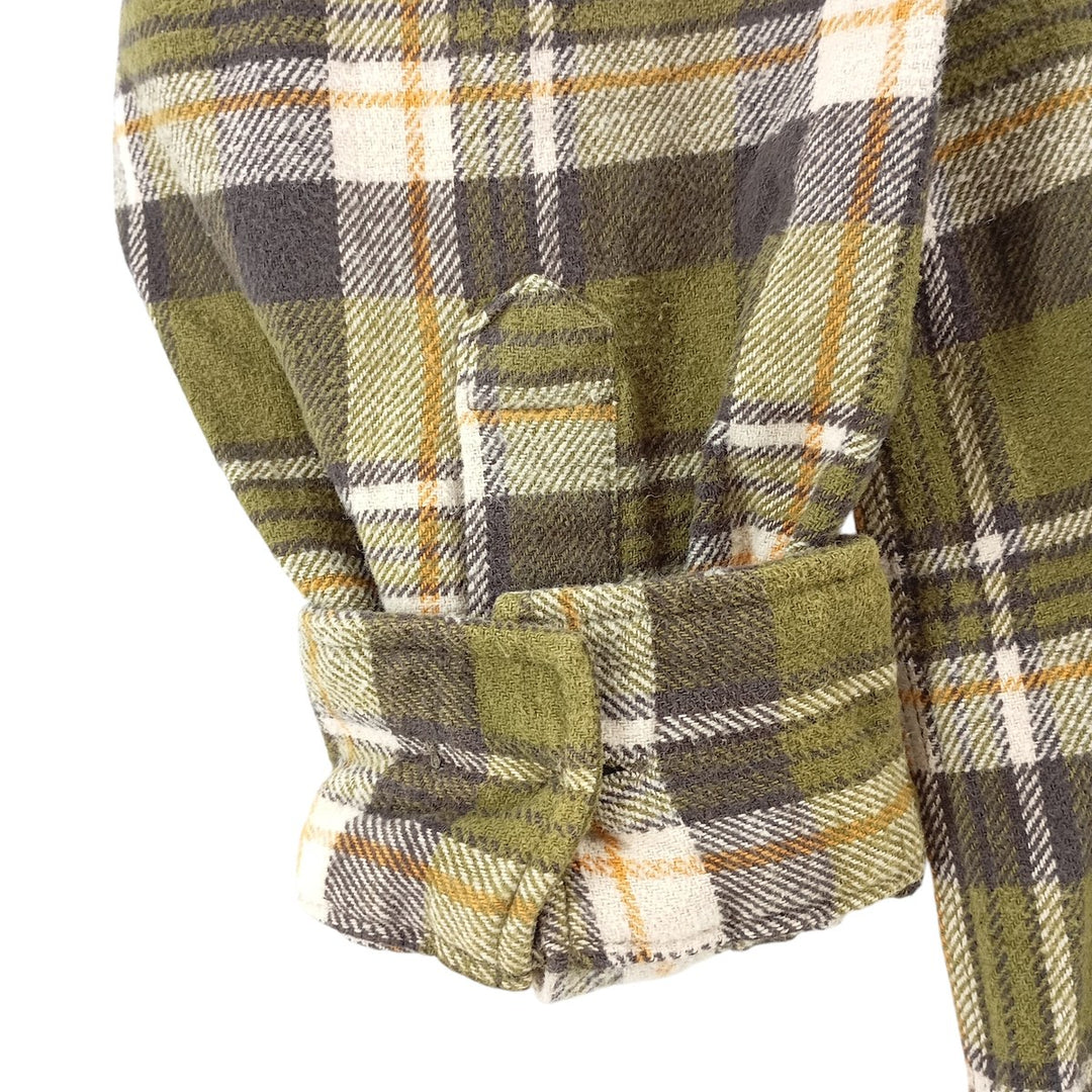 SCHMIDT Long Sleeve Heavy Flannel Check Shirt, Men's XL cotton Khaki type Vintage Second Hand