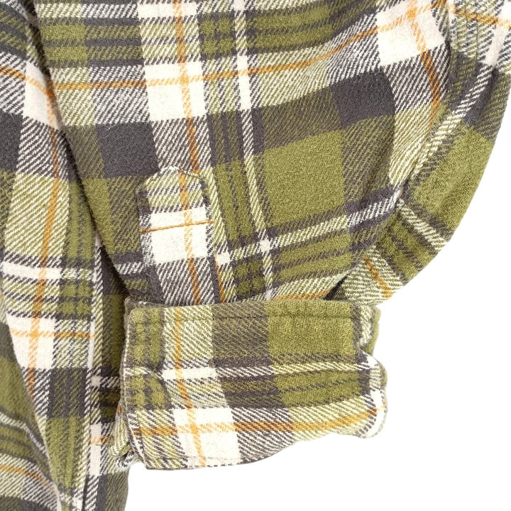 SCHMIDT Long Sleeve Heavy Flannel Check Shirt, Men's XL cotton Khaki type Vintage Second Hand