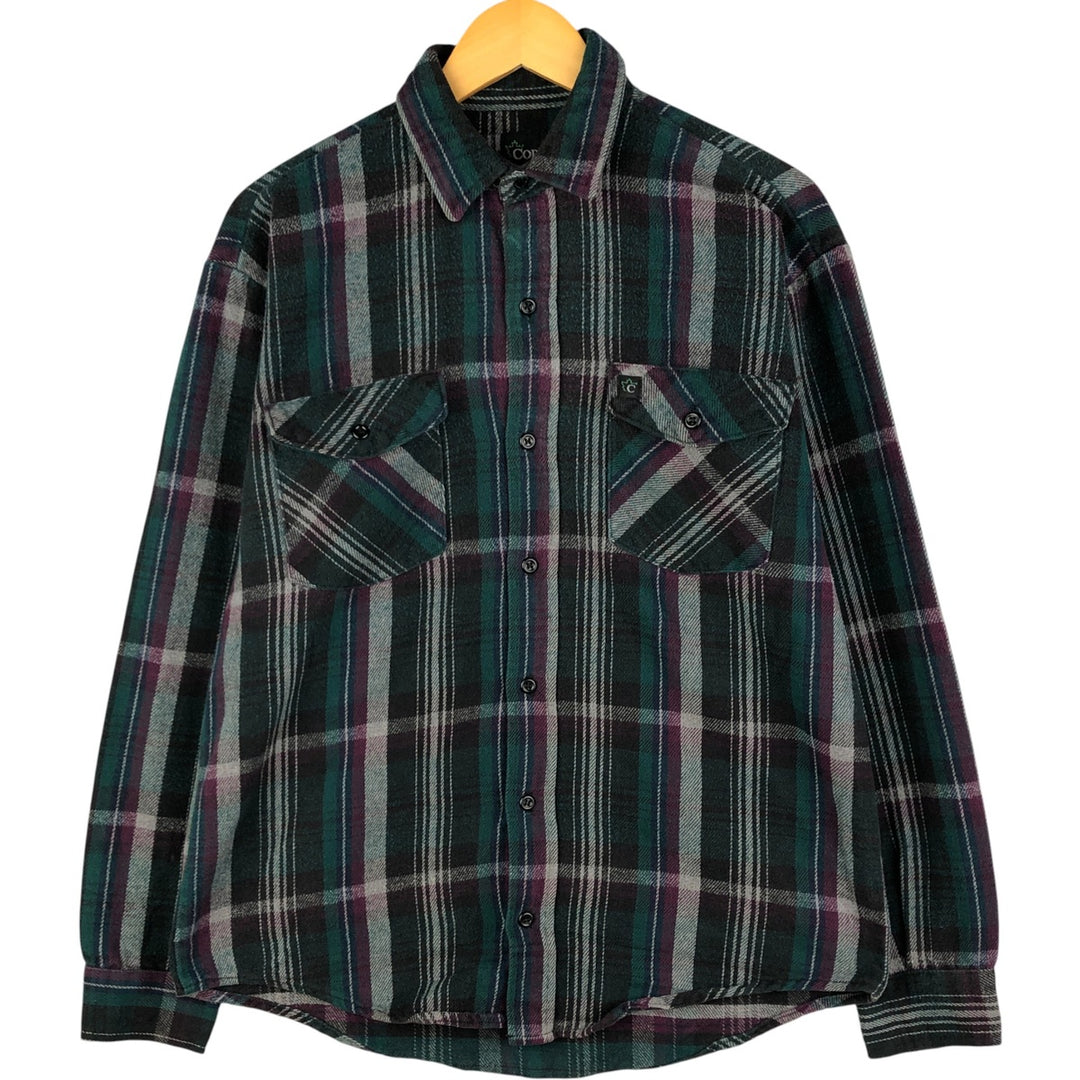 Vintage 90'S CODET long-sleeved flannel check shirt, made in the USA, size M, men's cotton Green type dark green Vintage Second Hand