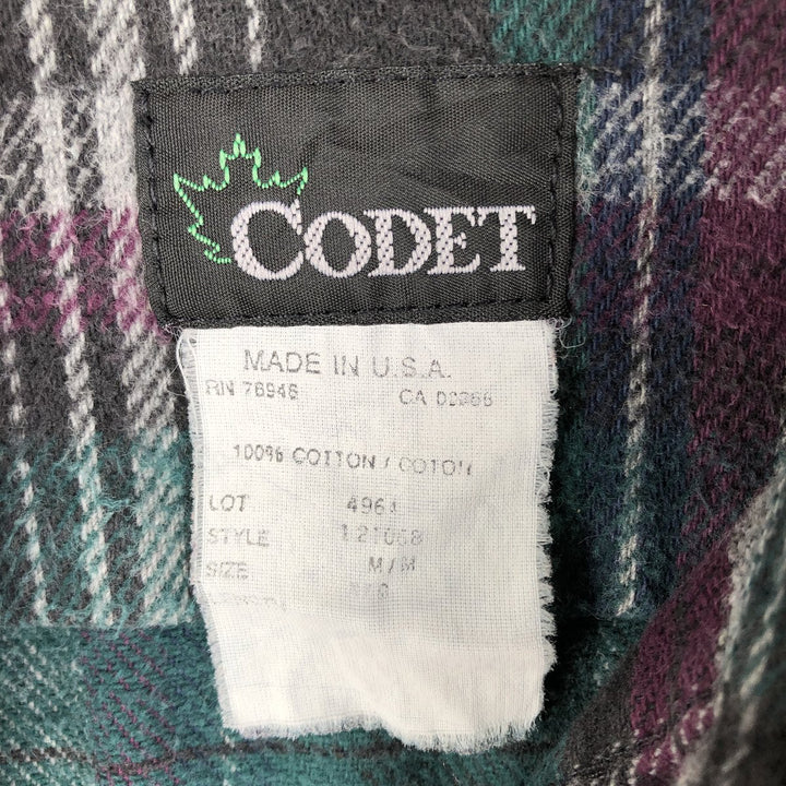 Vintage 90'S CODET long-sleeved flannel check shirt, made in the USA, size M, men's cotton Green type dark green Vintage Second Hand