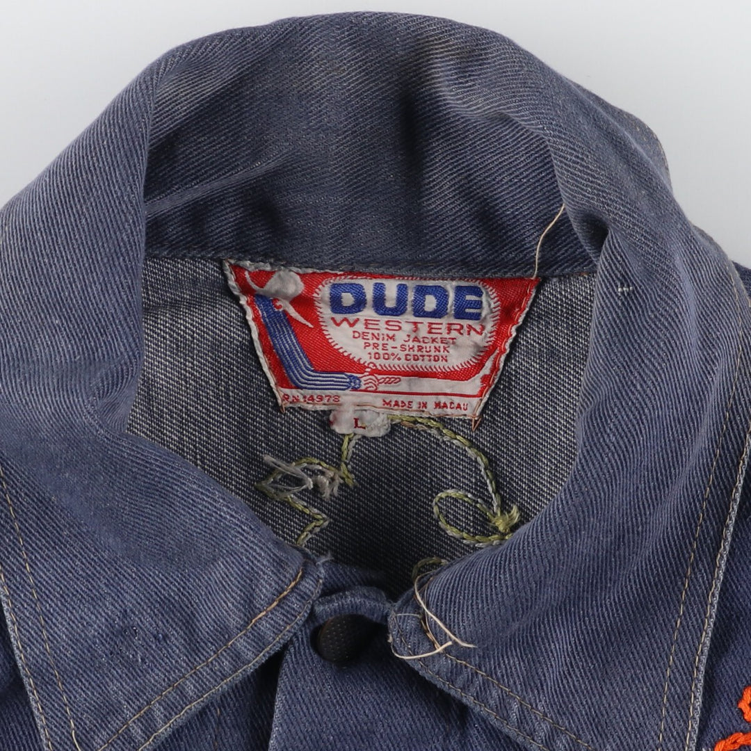 80'S DUDE WESTERN back embroidered denim jacket women's L vintage /eaa420091