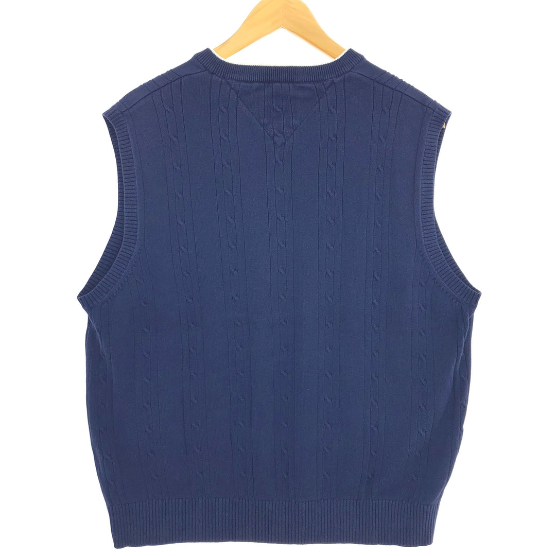 90'S Tommy Hilfiger Cable Knit V-Neck Cotton Knit Vest Men's L Vintage /eaa420110