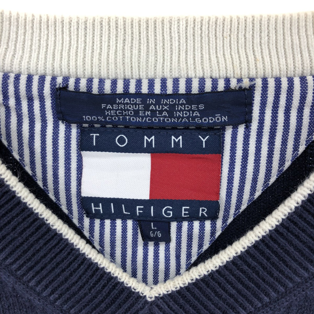 90'S Tommy Hilfiger Cable Knit V-Neck Cotton Knit Vest Men's L Vintage /eaa420110