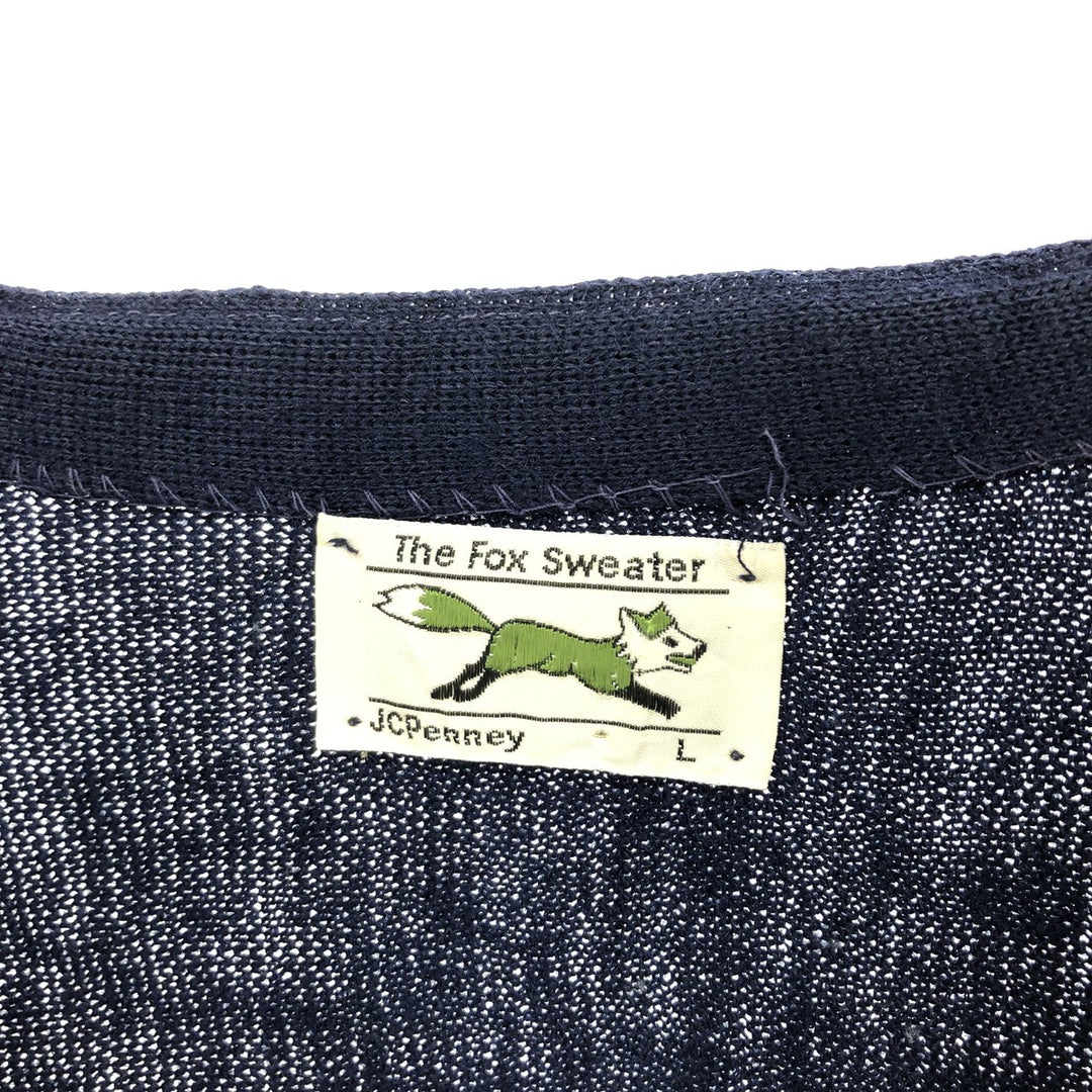 80'S JCPenney THE FOX Sweater knit cardigan, men's L, vintage unclear navy blue type Vintage Second Hand