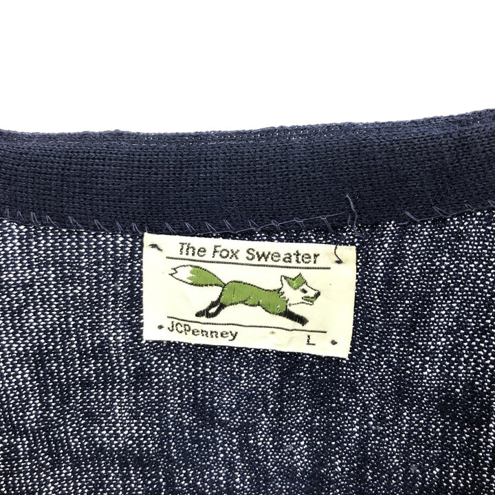 80'S JCPenney THE FOX Sweater knit cardigan, men's L, vintage unclear navy blue type Vintage Second Hand