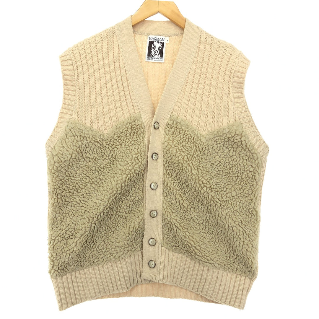 KARMAN OUTERWEAR Front-opening fleece-switched wool knit vest, men's L /eaa420270