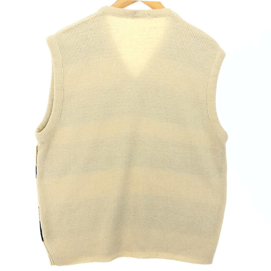 All-over print V-neck wool knit vest for men, size M /eaa420281