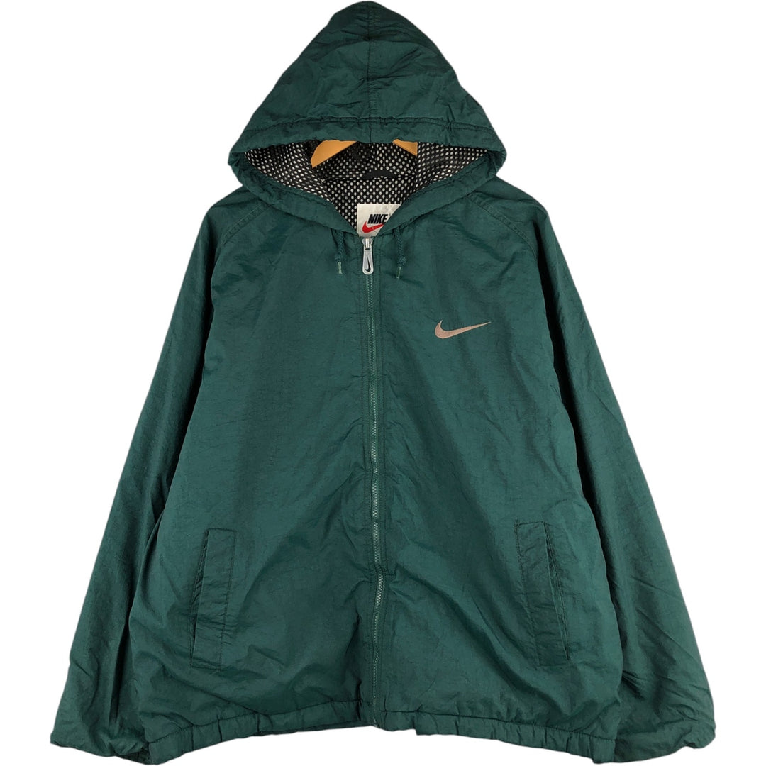 90'S Nike Back Logo Padded Hoodie Puffer Jacket Men's XL Vintage Nylon Green type dark green Vintage Second Hand