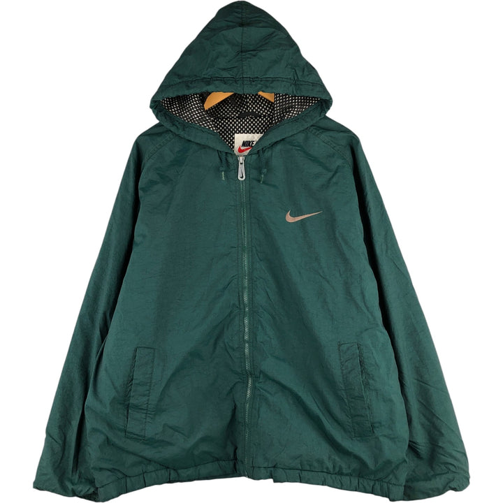 90'S Nike Back Logo Padded Hoodie Puffer Jacket Men's XL Vintage Nylon Green type dark green Vintage Second Hand