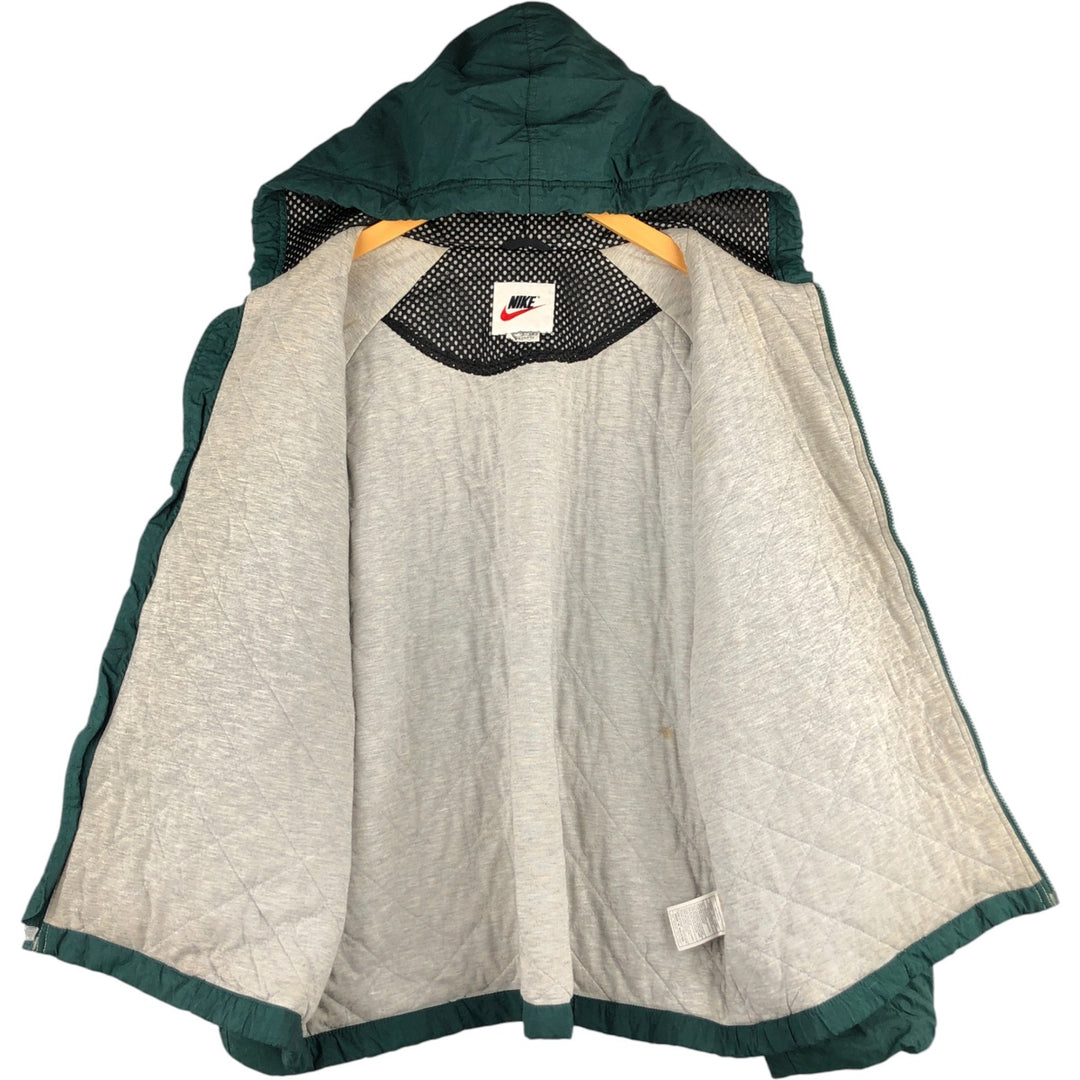 90'S Nike Back Logo Padded Hoodie Puffer Jacket Men's XL Vintage Nylon Green type dark green Vintage Second Hand