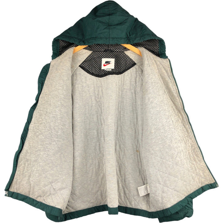 90'S Nike Back Logo Padded Hoodie Puffer Jacket Men's XL Vintage Nylon Green type dark green Vintage Second Hand