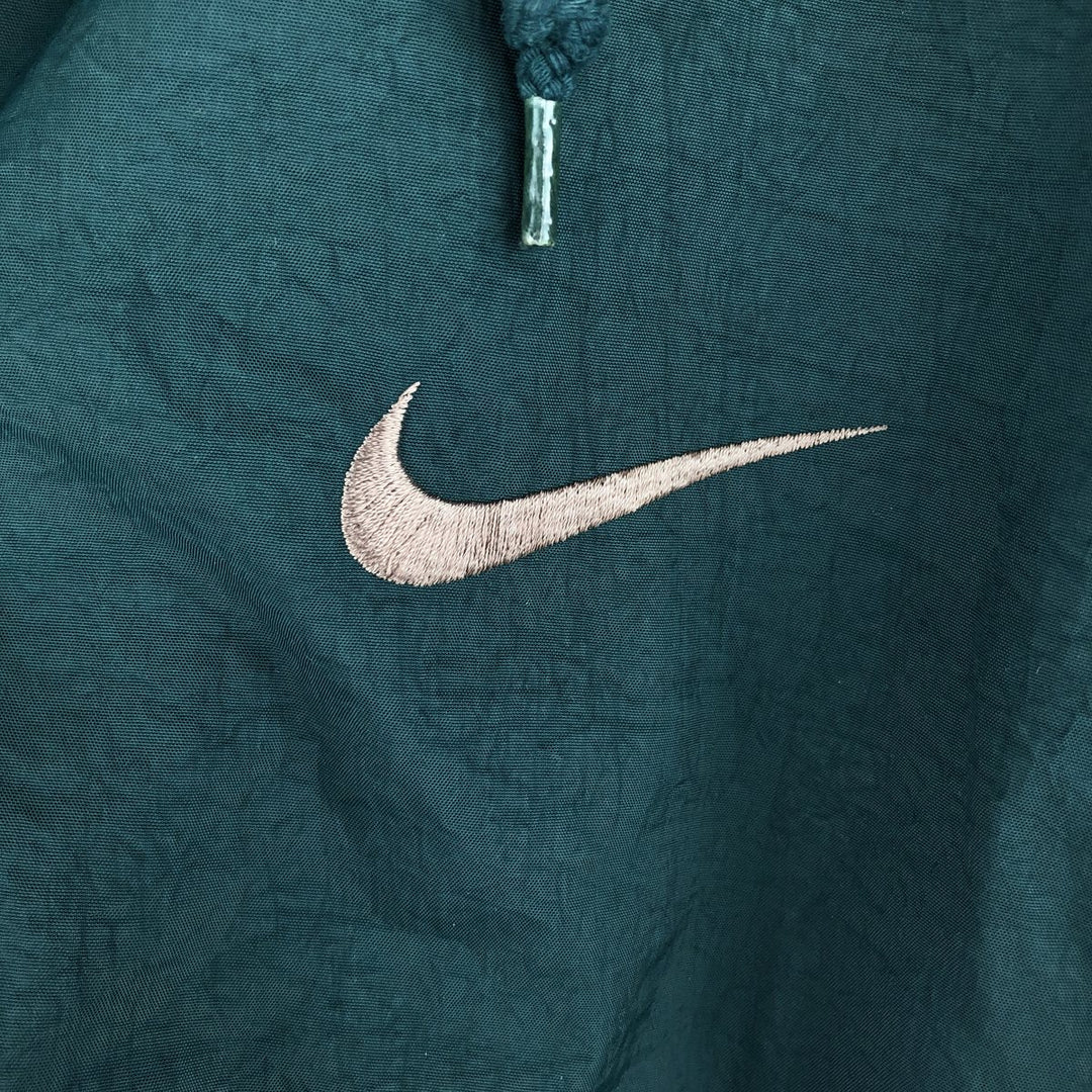 90'S Nike Back Logo Padded Hoodie Puffer Jacket Men's XL Vintage Nylon Green type dark green Vintage Second Hand