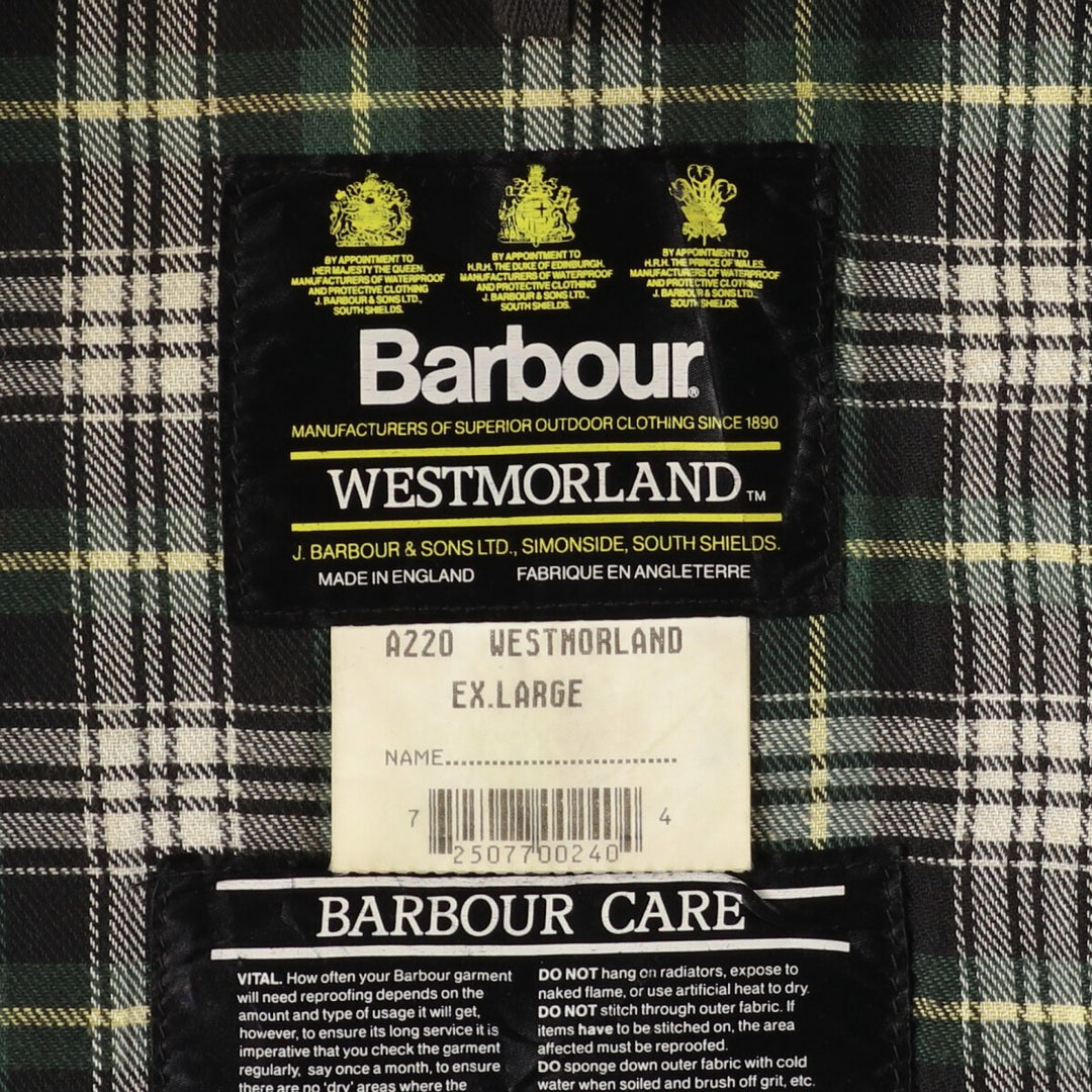 90'S Barbour WESTMORLAND 3 Warrant Waxed Cotton Oiled Vest Made in England Men's XL Vintage /eaa420746