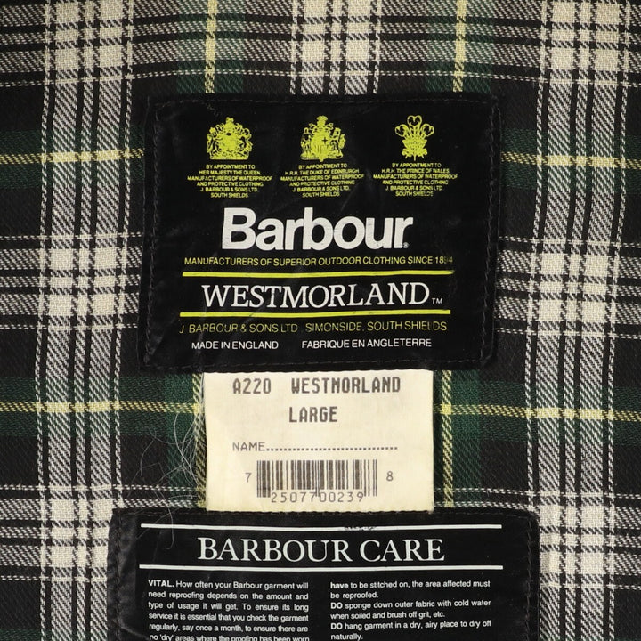 90'S Barbour WESTMORLAND 3 Warrant Waxed Cotton Oiled Vest Made in England Men's L Vintage /eaa420751