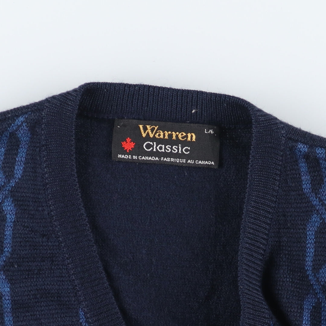 WARREN CLASSIC All-over Print V-neck Knit Vest Made in Canada Men's L /eaa420882