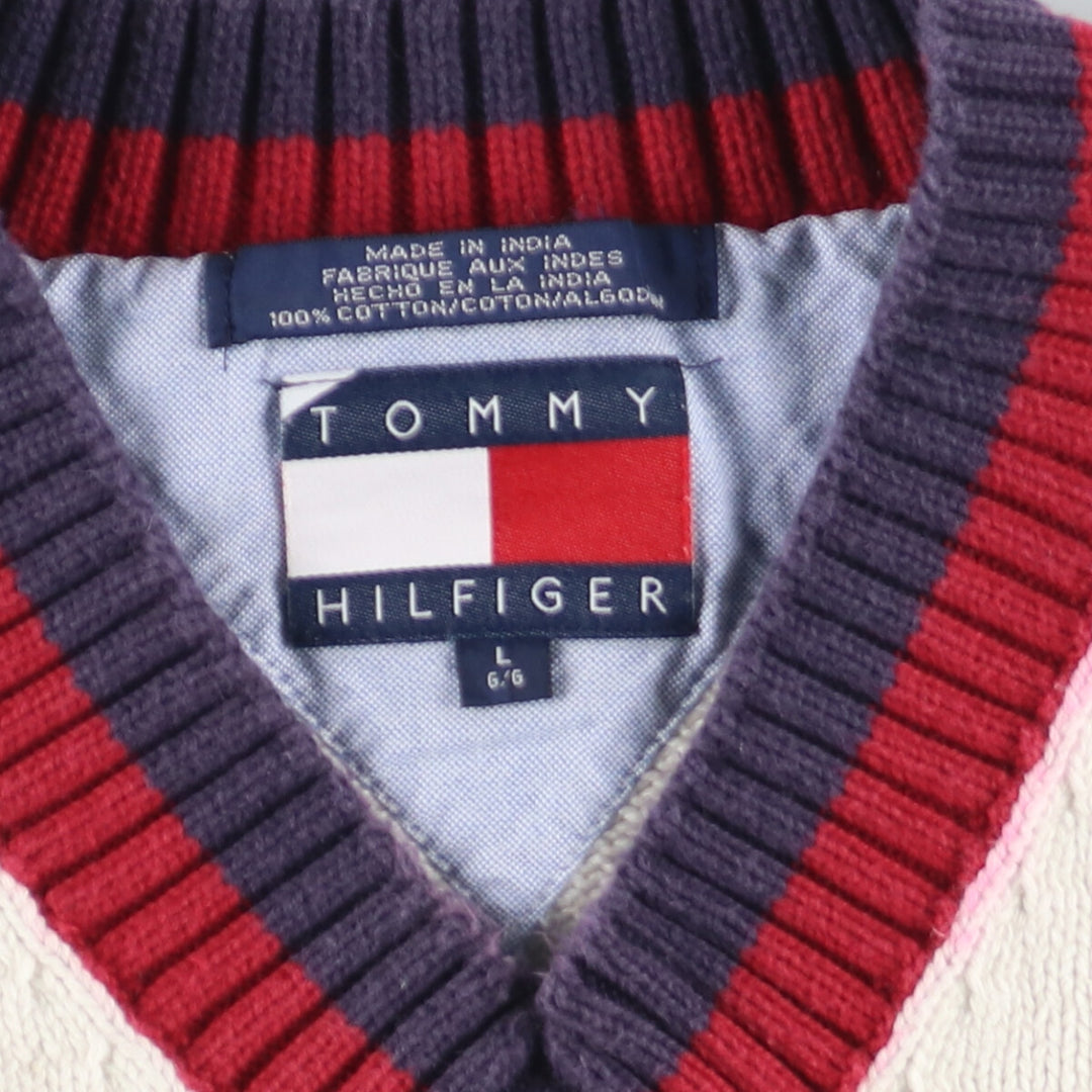 90'S Tommy Hilfiger V-neck cotton knit vest, men's L, vintage / eaa420891