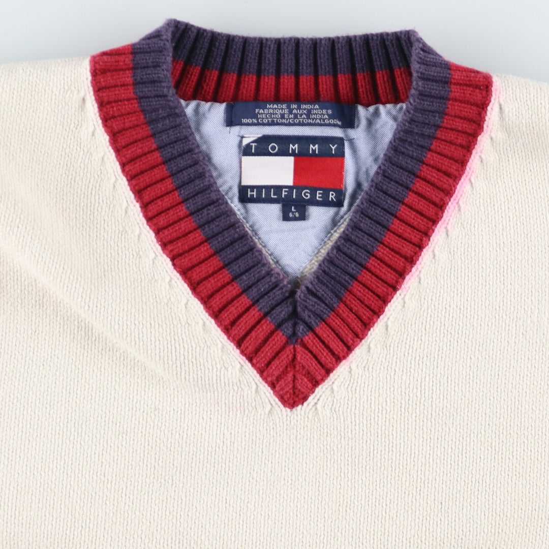 90'S Tommy Hilfiger V-neck cotton knit vest, men's L, vintage / eaa420891