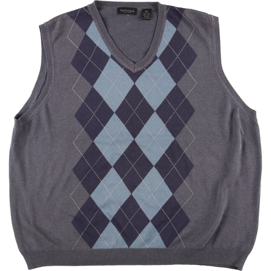 VAN HEUSEN Argyle Pattern V-neck Cotton Knit Vest Men's XXL /eaa421127