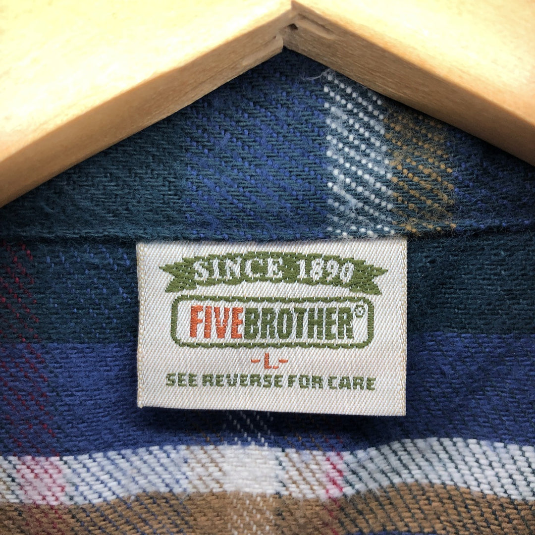 90'S Five Brother Long Sleeve Heavy Flannel Check Shirt Made in USA Men's L Vintage /eaa421344