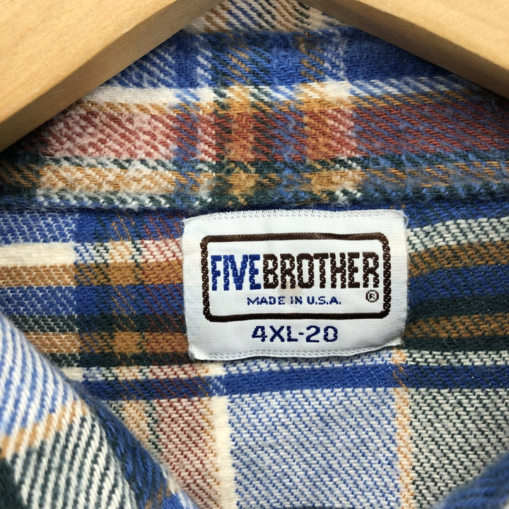 Big size 70s~80'S Five Brother long sleeve heavy flannel check shirt made in USA men's XXXL vintage /eaa421396