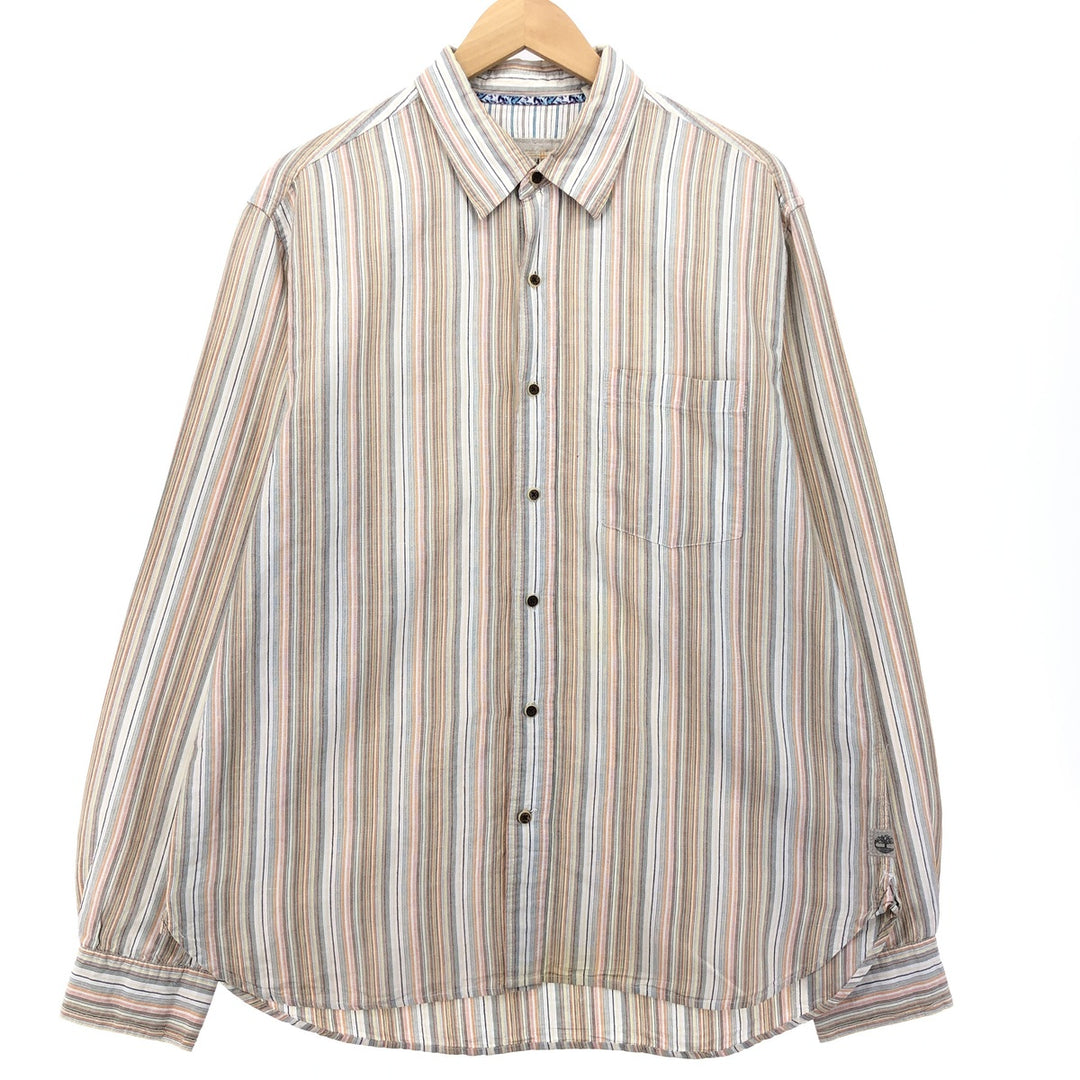 Timberland Stripe Pattern Long Sleeve Linen Shirt Men's XL /eaa421814