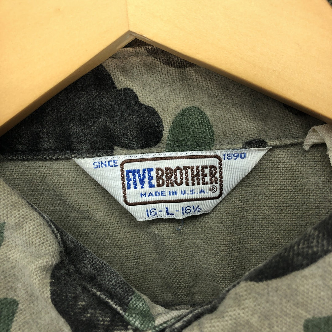 80'S Five Brother Camouflage Pattern Duck Hunter Camo Long Sleeve Chamois Cloth Shirt Made in USA Men's L Vintage /eaa422324