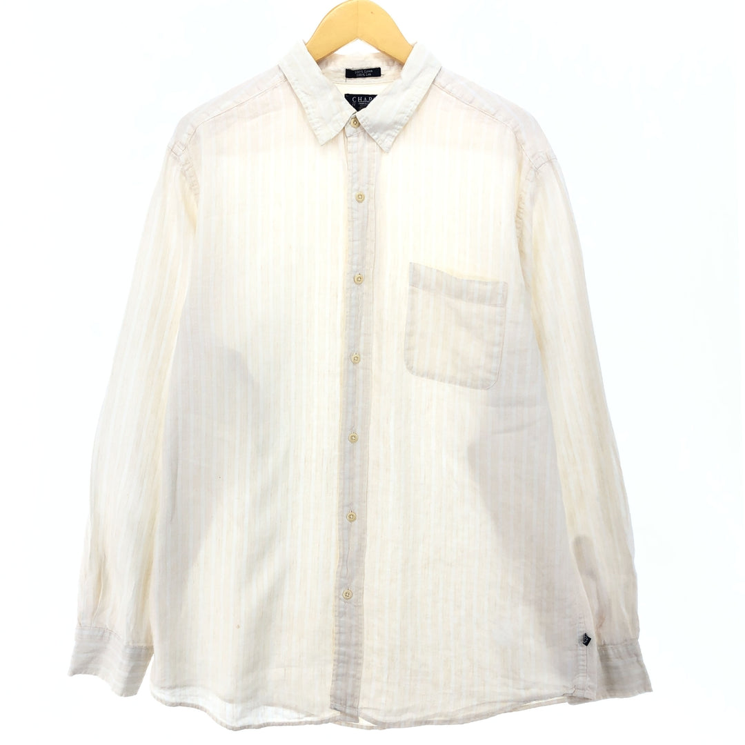 CHAPS Stripe Pattern Long Sleeve Linen Shirt Men's L /eaa422331