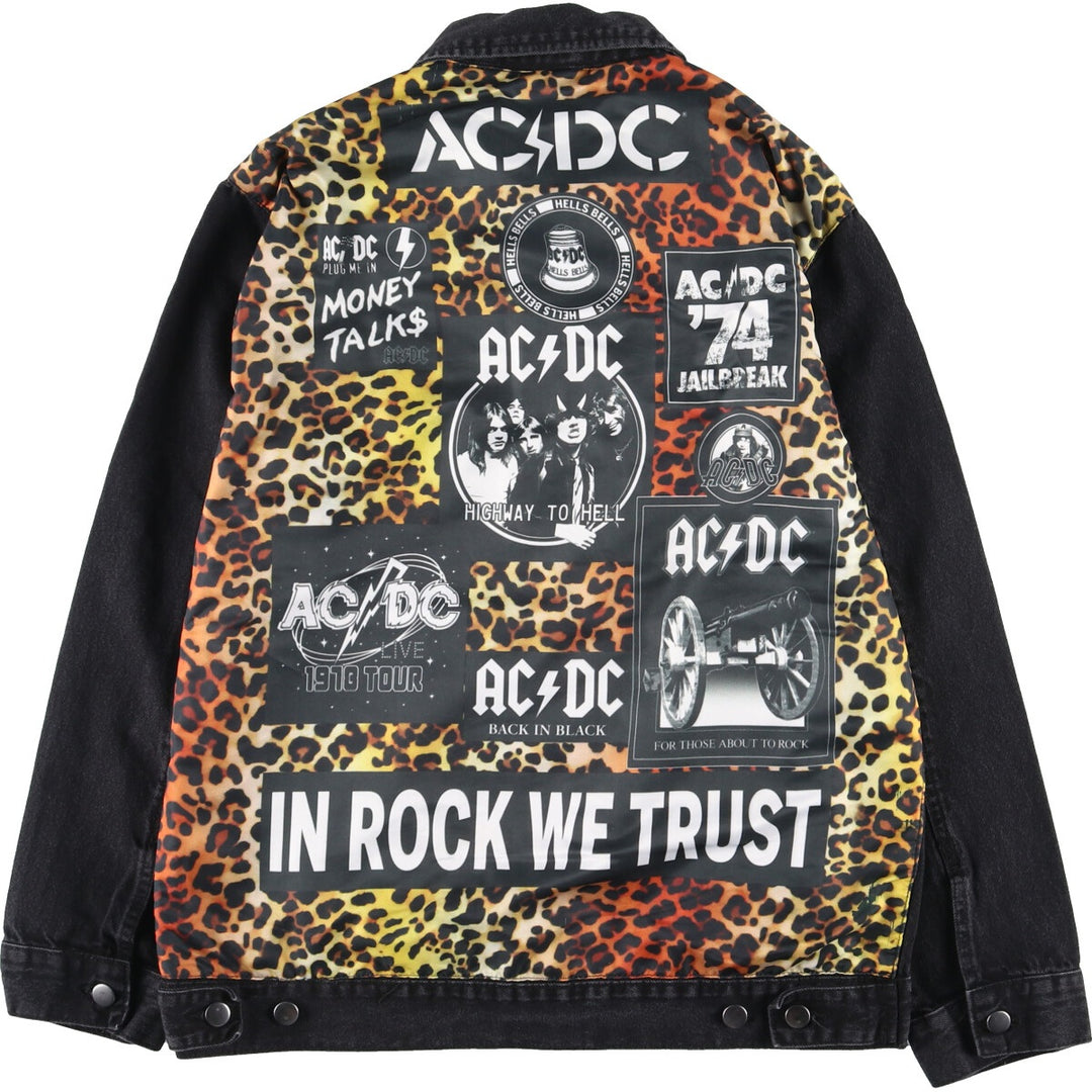 AC/DC Leopard Pattern Black Denim Jacket G-Jean Men's M /eaa422787