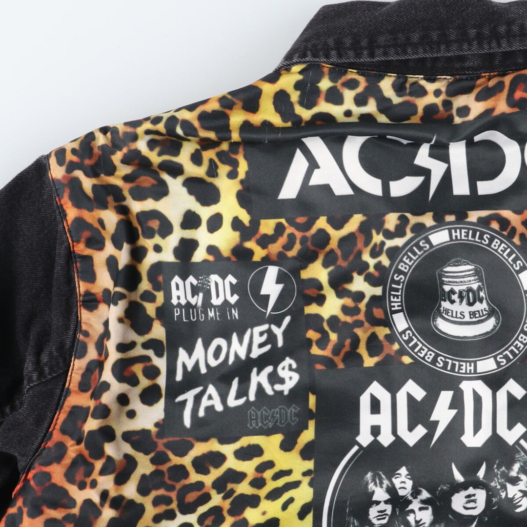 AC/DC Leopard Pattern Black Denim Jacket G-Jean Men's M /eaa422787