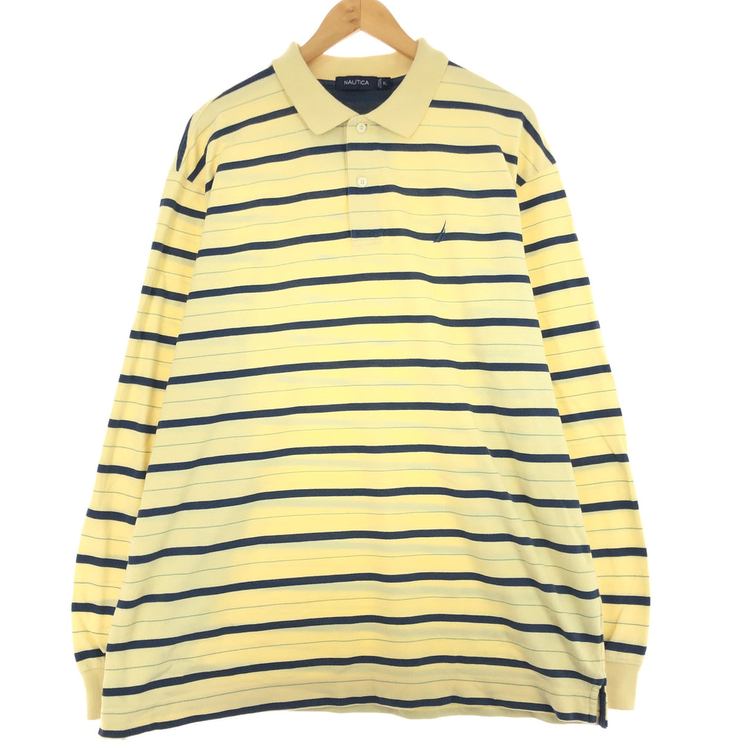 00'S Nautica capital letter long sleeve striped polo shirt men's XL vintage /eaa423430