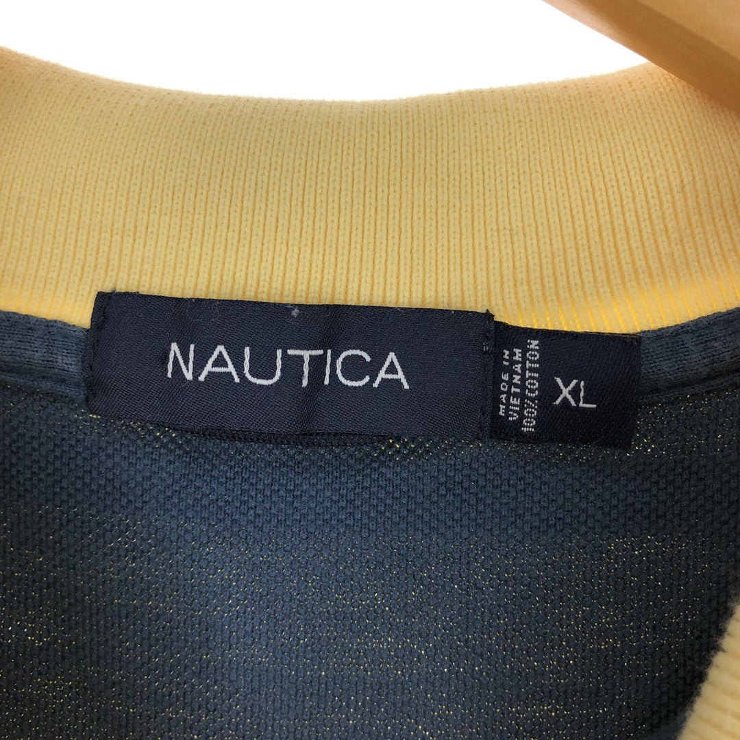 00'S Nautica capital letter long sleeve striped polo shirt men's XL vintage /eaa423430